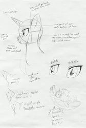 Size: 3383x5041 | Tagged: safe, artist:pixel-penguin-da, derpibooru import, pony, advice, expression, expressions, head, how to, how to draw, monochrome, perspective, profile, reference sheet, side, side view, style, suggestion, traditional art, tutorial