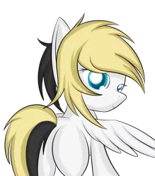 Size: 1404x1600 | Tagged: safe, artist:nevaylin, derpibooru import, oc, oc:whiteout, unofficial characters only, pegasus, pony, colored pupils, female, looking at you, looking back, plot, solo