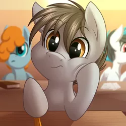 Size: 4000x4000 | Tagged: safe, artist:sugaryviolet, derpibooru import, oc, oc:ginger tea, oc:winter unique, unofficial characters only, pegasus, pony, bored, colt, foal, male, pencil, school