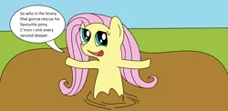 Size: 1615x787 | Tagged: safe, artist:amateur-draw, derpibooru import, fluttershy, pegasus, pony, 1000 hours in ms paint, bait, bronybait, bust, dialogue, engrish, female, mare, ms paint, mud, quicksand, sinking, smiling, solo