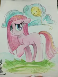 Size: 1280x1707 | Tagged: artist:sararichard, balloon, derpibooru import, missing cutie mark, pinkamena diane pie, pinkie pie, safe, solo, traditional art