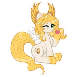 Size: 500x500 | Tagged: artist:starletnightwind, derpibooru import, ear feathers, floating wings, heart, oc, oc:mercury, one eye closed, original species, safe, telegram sticker, unofficial characters only, vector, wink