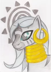 Size: 1024x1448 | Tagged: alternate hairstyle, artist:arxuicy, bust, cutie mark, derpibooru import, portrait, safe, simple background, solo, white background, zebra, zecora