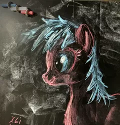 Size: 1000x1040 | Tagged: safe, artist:xbi, derpibooru import, oc, unofficial characters only, pony, bust, chalk, chalk drawing, chalkboard, photo, portrait, solo, traditional art