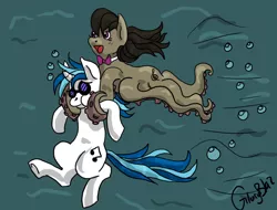 Size: 974x740 | Tagged: safe, artist:gloryblaz, derpibooru import, octavia melody, vinyl scratch, octopus, pony, female, lesbian, mare, octaviapus, scratchtavia, shipping, species swap, underwater