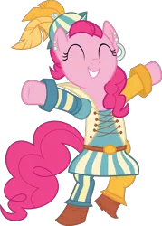 Size: 6128x8556 | Tagged: safe, artist:pink1ejack, derpibooru import, pinkie pie, pony, dungeons and discords, absurd resolution, bard, bard pie, bipedal, clothes, eyes closed, fantasy class, happy, raised leg, roleplaying, simple background, solo, transparent background, vector