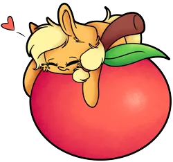 Size: 2980x2793 | Tagged: apple, applejack, artist:cutepencilcase, cute, derpibooru import, eyes closed, food, giant apple, heart, jackabetes, safe, simple background, solo, that pony sure does love apples, transparent background