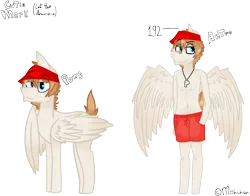 Size: 2424x1896 | Tagged: safe, artist:m-ikochan, derpibooru import, oc, oc:lucas, unofficial characters only, anthro, pegasus, pony, unguligrade anthro, anthro ponidox, anthro with ponies, hands in pockets, lifeguard, simple background, transparent background, visor