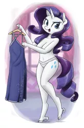 Size: 918x1400 | Tagged: anthro, arm hooves, artist:king-kakapo, belly button, breasts, busty rarity, casual nudity, cleavage, clothes, cloven hooves, derpibooru import, dress, female, frilly underwear, lingerie, looking at you, nudity, open mouth, panties, rarity, smiling, solo, solo female, strategically covered, suggestive, topless, underwear, unguligrade anthro, unshorn fetlocks, white underwear