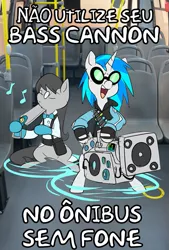 Size: 487x720 | Tagged: safe, artist:metal-kitty, derpibooru import, edit, octavia melody, vinyl scratch, pony, bass cannon, bipedal, brazil, bus, curitiba, heavy weapons guy, medic, portuguese, team fortress 2, translated in the description