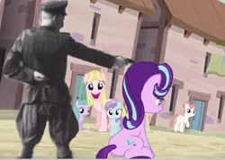 Size: 686x489 | Tagged: communism, derpibooru import, edit, edited screencap, equality, execution, our town, screencap, semi-grimdark, stalin glimmer, starlight glimmer