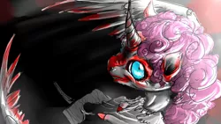 Size: 1435x809 | Tagged: grimdark, artist:cuttledreams, derpibooru import, pinkie pie, alicorn, pony, pony pov series, nightmare granfalloon, nightmare pinkie, nightmarified, pinkiecorn, race swap, xk-class end-of-the-world scenario