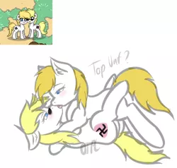 Size: 624x593 | Tagged: suggestive, artist:otpl, derpibooru import, oc, oc:aryanne, unofficial characters only, pony, pony town, alternate hair color, clone, female, females only, game, glasses, heart, kissing, lesbian, mare, nazi, self ponidox, selfcest, shipping, swastika, unf