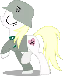 Size: 2000x2415 | Tagged: safe, artist:tuesday, derpibooru import, oc, oc:aryanne, unofficial characters only, eagle, earth pony, pony, clothes, eyes closed, female, germany, happy, heart, helmet, marching, nazi, parade, raised hoof, raised leg, shirt, simple background, smiling, soldier, solo, stahlhelm, swastika, transparent background, uniform, vector, walking, wehrmacht