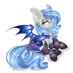 Size: 1024x1024 | Tagged: suggestive, artist:silent-shadow-wolf, derpibooru import, oc, oc:midnight radiance, unofficial characters only, bat pony, pony, bedroom eyes, clothes, female, looking at you, panties, plot, simple background, socks, solo, solo female, stockings, striped socks, transparent background, underwear