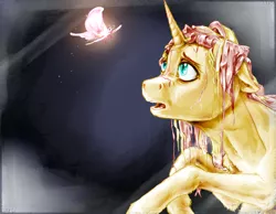 Size: 2300x1789 | Tagged: safe, artist:cuttledreams, derpibooru import, fluttershy, alicorn, butterfly, pony, pony pov series, alicornified, fluttercorn, princess gaia, race swap, solo