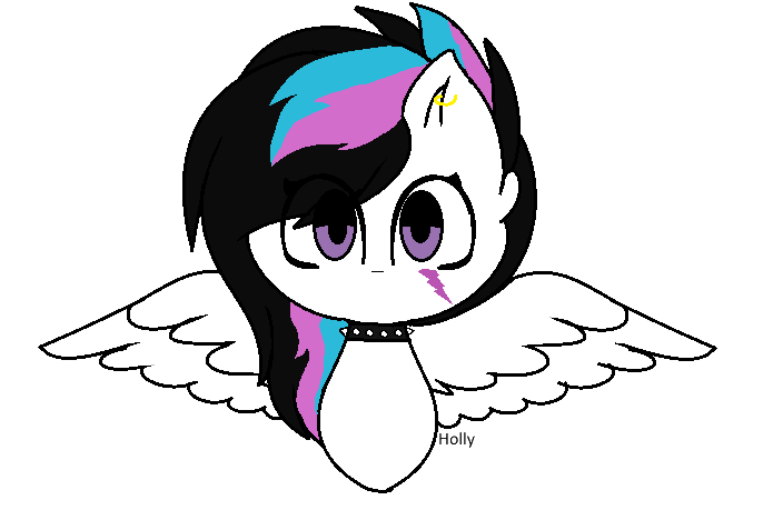 Size: 704x468 | Tagged: safe, artist:oreocat472, derpibooru import, oc, unofficial characters only, pegasus, pony, bust, choker, digital art, ear piercing, earring, jewelry, multicolored hair, piercing, portrait, simple background, solo, spiked choker, spread wings, transparent background, violet eyes, white pony