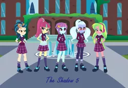 Size: 1409x977 | Tagged: safe, artist:obeliskgirljohanny, derpibooru import, indigo zap, lemon zest, sour sweet, sugarcoat, sunny flare, equestria girls, clothes, crystal prep academy, crystal prep academy uniform, school uniform, shadow five