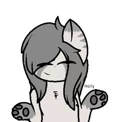 Size: 409x401 | Tagged: artist:oreocat472, cat pony, chest fluff, derpibooru import, digital art, eyes closed, female, fluffy, gray mane, grey fur, grey hair, oc, original species, paws, safe, simple background, solo, transparent background, unofficial characters only