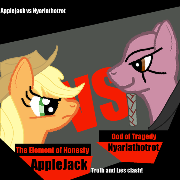 Size: 1000x1000 | Tagged: applejack, artist:kendell2, derpibooru import, oc, oc:nyarlathotrot, pony pov series, safe