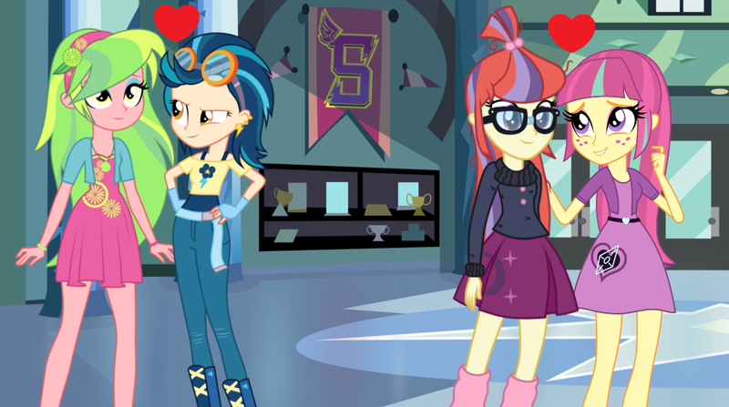 Size: 1024x572 | Tagged: safe, artist:3d4d, derpibooru import, indigo zap, lemon zest, moondancer, sour sweet, equestria girls, double date, female, lemonzap, lesbian, shipping, sourdancer