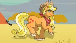 Size: 1920x1080 | Tagged: applejack, artist:ciderpunk, artist:zuruck, clothes, derpibooru import, desert, safe, scarf, western