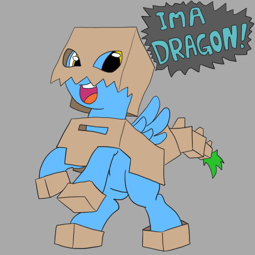 Size: 500x500 | Tagged: artist:dudey64, cardboard box, clothes, costume, derpibooru import, dragon, oc, oc:box-filly, safe, unofficial characters only