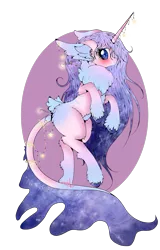 Size: 817x1280 | Tagged: safe, artist:niniibear, derpibooru import, oc, unofficial characters only, pony, unicorn, adoptable, blue, blue eyes, closed species, cute, ear fluff, fluffy, glow, light, long hair, long mane, pink, purple, simple background, solo, species, stars, sweet, transparent background