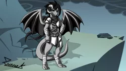 Size: 1920x1080 | Tagged: safe, artist:ciderpunk, artist:zuruck, derpibooru import, oc, oc:coldbrewcoffee, unofficial characters only, dragon, armor, clothes, dragonified, scarf, species swap