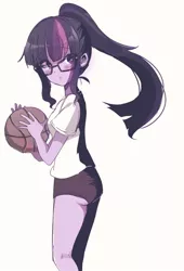 Size: 758x1115 | Tagged: safe, artist:weiliy, derpibooru import, sci-twi, twilight sparkle, human, equestria girls, basketball, cute, female, glasses, ponytail, simple background, solo, sports panties, twiabetes, white background