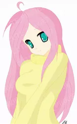 Size: 800x1280 | Tagged: artist:cute_pinkie7, base used, clothes, cute, derpibooru import, fluttershy, human, humanized, safe, shyabetes, simple background, solo, sweater, sweatershy, watermark, white background