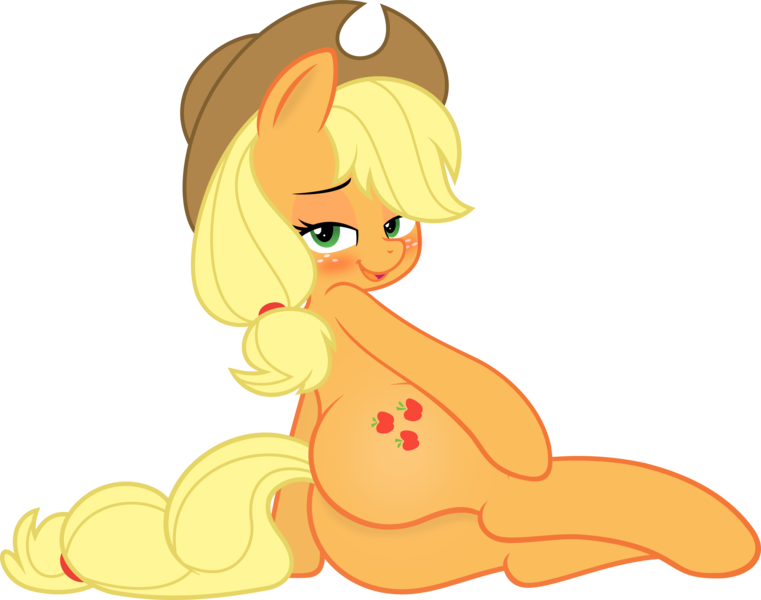 Size: 6000x4729 | Tagged: absurd resolution, applebutt, applejack, artist:hearlesssoul, artist:slb94, bedroom eyes, blushing, cutie mark, derpibooru import, female, looking at you, open mouth, plot, simple background, solo, solo female, suggestive, sultry pose, transparent background, vector