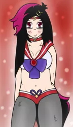 Size: 779x1355 | Tagged: safe, artist:lazerblues, derpibooru import, oc, oc:hiki, unofficial characters only, satyr, belly button, clothes, cosplay, costume, midriff, offspring, parent:oc:miss eri, sailor mars, solo