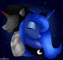 Size: 939x898 | Tagged: artist:melanie-violet, derpibooru import, king sombra, lumbra, male, night, princess luna, safe, shipping, straight