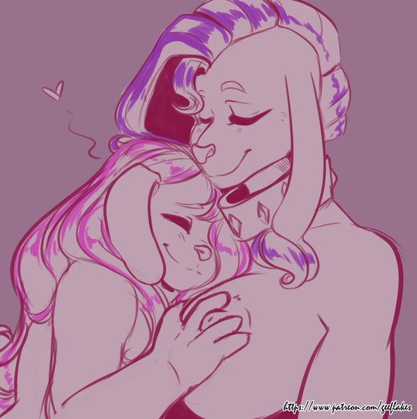 Size: 1000x1003 | Tagged: safe, artist:arnachy, derpibooru import, fluttershy, rarity, anthro, diamond dog, adorasexy, big breasts, blushing, breast fondling, breast grab, breasts, busty rarity, collar, cute, diamond dogified, eyes closed, female, flarity, flutterdog, grope, heart, hug, image, lesbian, limited palette, nipples, nudity, png, raridog, sexy, shipping, species swap