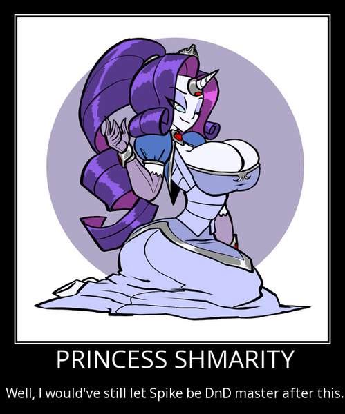 Size: 556x669 | Tagged: artist:bigdad, big breasts, breasts, busty rarity, cleavage, derpibooru import, dungeons and discords, dungeons and dragons, edit, female, horned humanization, horn ring, huge breasts, human, human facial structure, humanized, motivational poster, ogres and oubliettes, pony colored satyr, pony coloring, questionable, rarity, satyr, shmarity, solo, solo female