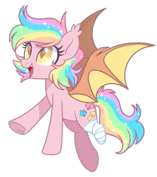 Size: 1900x2129 | Tagged: safe, artist:hawthornss, derpibooru import, oc, oc:paper stars, unofficial characters only, bat pony, pony, amputee, bandage, cute little fangs, fangs, flying, simple background, solo, transparent background, underhoof