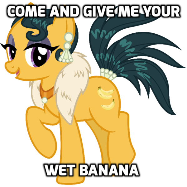 Size: 768x768 | Tagged: questionable, artist:cheezedoodle96, derpibooru import, cleopatra jazz, pony, dungeons and discords, ear piercing, earring, eyeshadow, female, fur scarf, image macro, jewelry, lidded eyes, looking at you, makeup, mare, meme, necklace, piercing, raised hoof, simple background, smiling, solo, tail wrap, transparent background