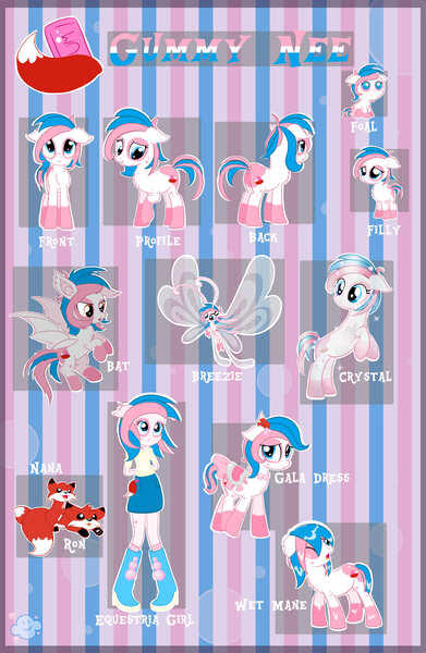 Size: 3000x4600 | Tagged: safe, artist:gummysky, derpibooru import, oc, oc:gummy nee, unofficial characters only, bat pony, breezie, crystal pony, earth pony, pony, equestria girls, baby, baby pony, bat ponified, boots, breeziefied, clothes, crystallized, cute, denim skirt, equestria girls-ified, female, filly, foal, gummysky, high heel boots, high heels, mare, ocbetes, pink, race swap, reference card, reference sheet, skirt, socks, species swap, wet mane, white