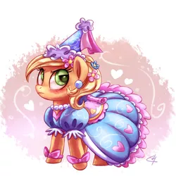 Size: 2000x2000 | Tagged: applejack, artist:lightof-dawn, blushing, clothes, cute, dead source, derpibooru import, dress, embarrassed, froufrou glittery lacy outfit, hennin, jackabetes, safe, signature, solo, style emulation, whitediamonds-ish