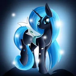 Size: 3000x3000 | Tagged: artist:twiren, blue changeling, changeling, changeling queen, changeling queen oc, commission, derpibooru import, female, looking at you, oc, oc:rescue pony, raised hoof, safe, solo, unofficial characters only