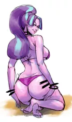 Size: 1212x2036 | Tagged: suggestive, artist:bimbo sparkles, derpibooru import, starlight glimmer, equestria girls, ass, barefoot, big breasts, bikini, bimbo, breasts, busty starlight glimmer, clothes, equestria girls-ified, feet, female, glimmer glutes, looking at you, looking back, pony coloring, sideboob, solo, solo female, swimsuit, the ass was fat, thong swimsuit