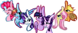 Size: 912x394 | Tagged: safe, artist:xxmissteaxx, derpibooru import, applejack, fluttershy, pinkie pie, rainbow dash, rarity, starlight glimmer, twilight sparkle, twilight sparkle (alicorn), alicorn, pony, long ears, mane six