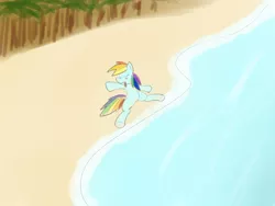 Size: 1024x768 | Tagged: artist:periodicbrony, beach, castaway, derpibooru import, eyes closed, newbie artist training grounds, rainbow dash, safe, solo, water