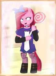 Size: 3000x4075 | Tagged: safe, artist:trainyukitobr, derpibooru import, pinkie pie, pony, bipedal, candy, clothes, dress, food, lollipop, pinkamena diane pie, solo