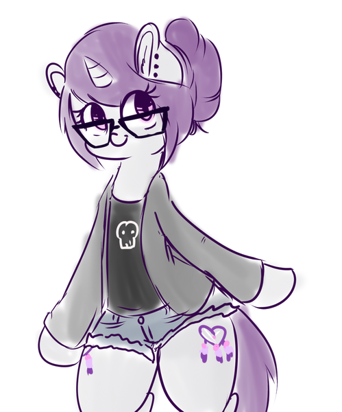 Size: 1280x1539 | Tagged: artist:wickedsilly, clothes, cute, derpibooru import, glasses, hair bun, oc, oc:wicked silly, safe, shirt, shorts, solo, sweater, unofficial characters only