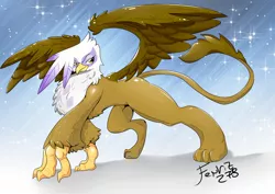 Size: 1280x905 | Tagged: safe, artist:fenriz278, derpibooru import, gilda, gryphon, commission, smirk, solo, spread wings, strut