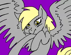 Size: 1800x1400 | Tagged: safe, artist:katkathasahathat, derpibooru import, derpy hooves, pegasus, pony, female, mare, simple background, solo, spread wings