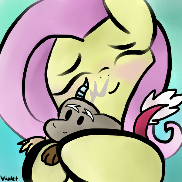 Size: 1000x1000 | Tagged: safe, artist:melanie-violet, derpibooru import, discord, fluttershy, crush plush, cute, discoshy, hug, male, plushie, shipping, shyabetes, straight