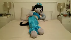 Size: 5312x2988 | Tagged: absurd resolution, anthro, anthro plushie, artist:bigsexyplush, artist:somethingaboutoctavia, bed, bedroom eyes, belly, belly button, belly dancer, clothes, costume, crossed legs, crossover, cute, derpibooru import, disney, doll, hat, hooves, irl, midriff, octavia melody, outfit, photo, plot, plushie, pose, princess jasmine, saddle arabian, solo, suggestive, sultry, sultry pose, tavibetes, thunder thighs, toy, unguligrade anthro, wide hips